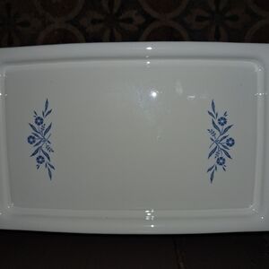 Corningware White Serving Tray, P-35-B Blue Cornflower Design.